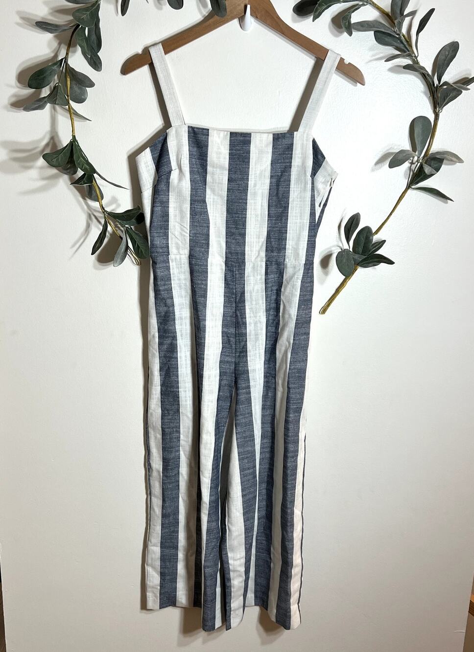 Blue and White Striped Cropped Jumpsuit LAST CALL